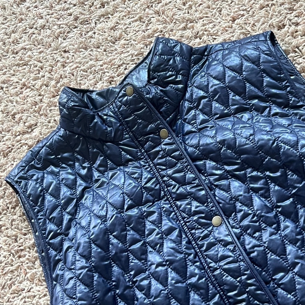Talbots Woman Navy Blue Quilted Puffer Vest Mock Neck Snap Front Plus Size 2X